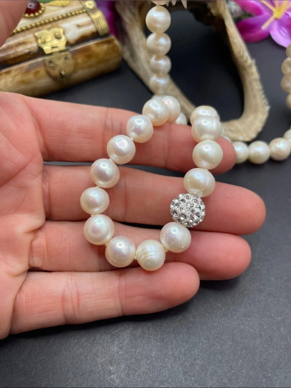 Cultured pearls 9.5mm 925 necklace C31